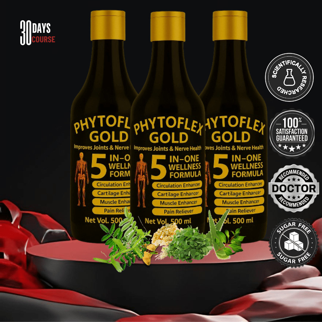 Natural supplements for pain management, 1-month course with 3 bottles, featuring Phytoflex Gold for joint and nerve health.